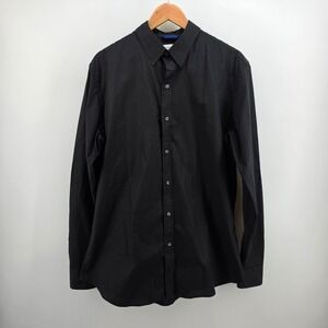 Teddy Stratford NYC Mens Zip Front Dress Shirt Black Cotton Stretch Size 5